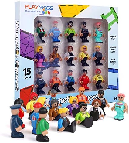 Playmags Magnetic Figures-Community Figures Set of 15 Pieces – Play Magnetic Tiles – STEM Toys Children – Magnetic Tiles Expansion Pack- Compatible w Other Brands