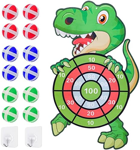 Dinosaur Toys for Boys, 30″ Dart Board Kids Toys Age 3-12 Year Old Boys Board Game Set with 12 Sticky Balls, Birthday Party Tossing Game Dinosaur Gifts for Boys